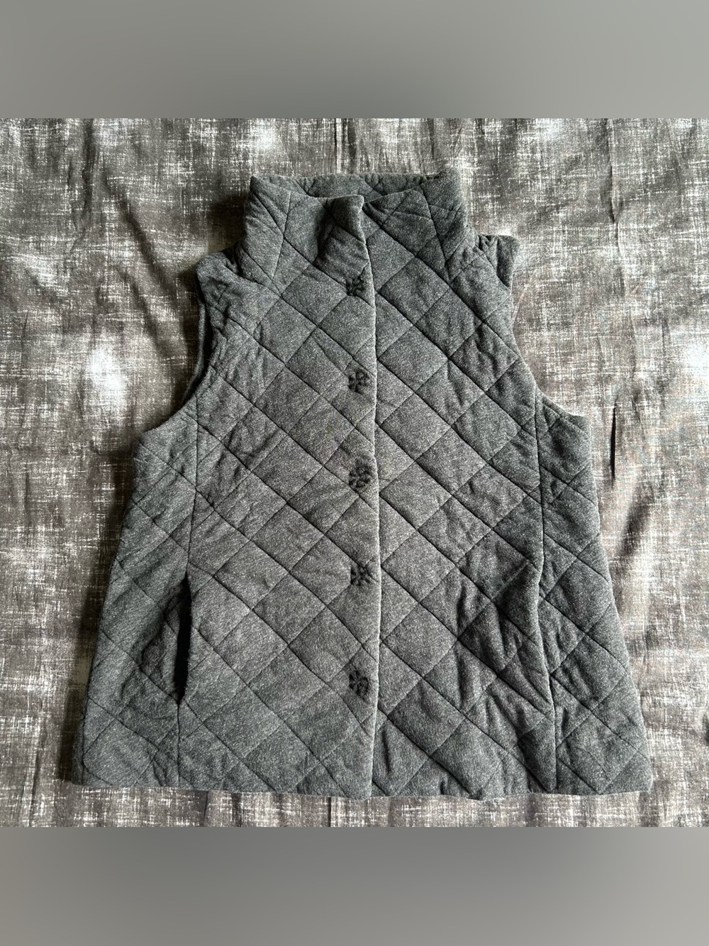 Eileen Fisher Vest Womens XS Charcoal Diamond AOP Minimalist Quilted Snap Front